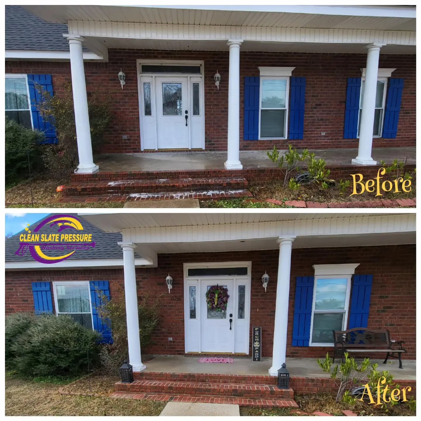 Front porch cleaning before and after 2