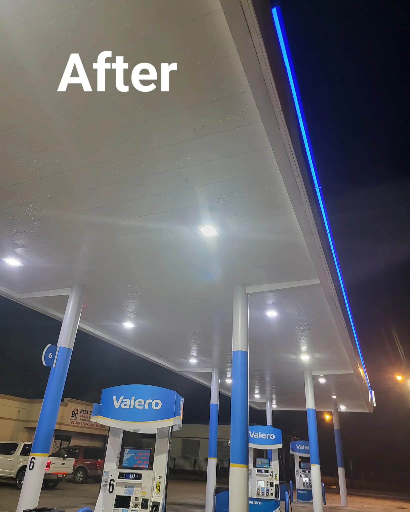 Clean gas station after pressure washing