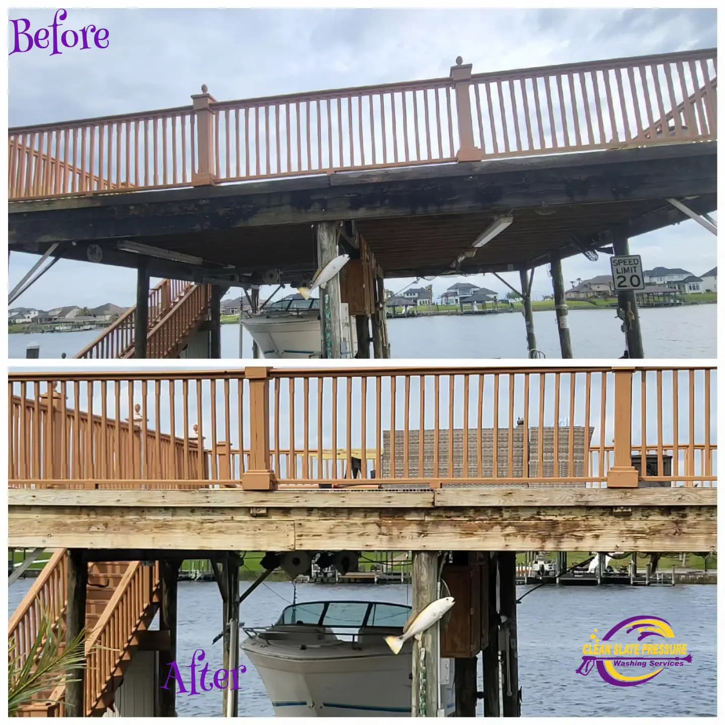 Pier cleaning before and after